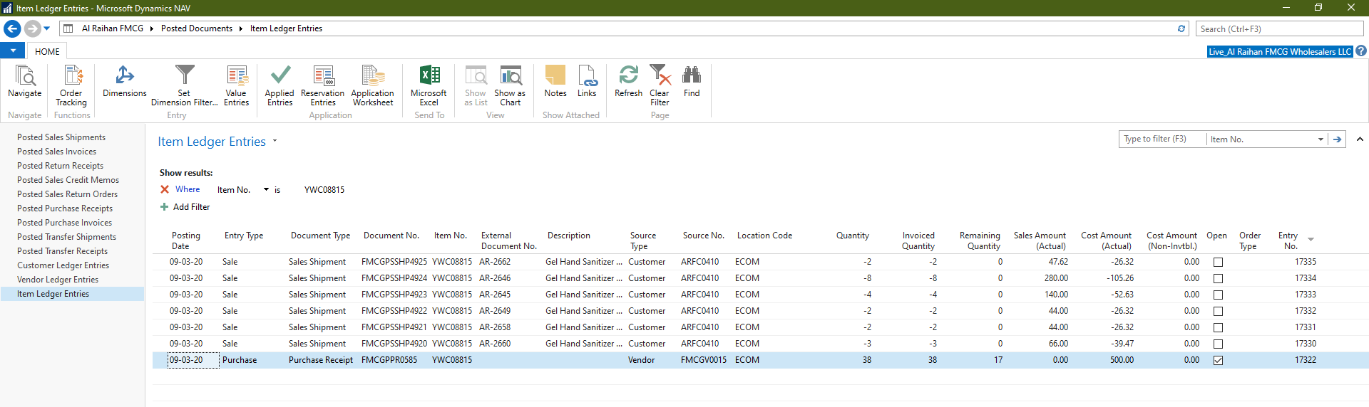 ItemLedgerEntriesYWC08815 ITOS Business Solution
